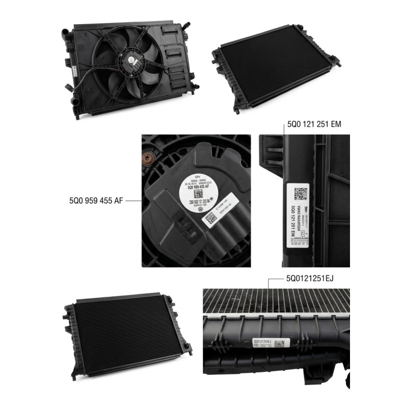 chladičova stena (chladič vody, chladič klímy, sahara, ventilátor) VW AG, 1.4 TSI, 5Q0909455AF, 5Q0121251EM,  5Q0121251EJ
